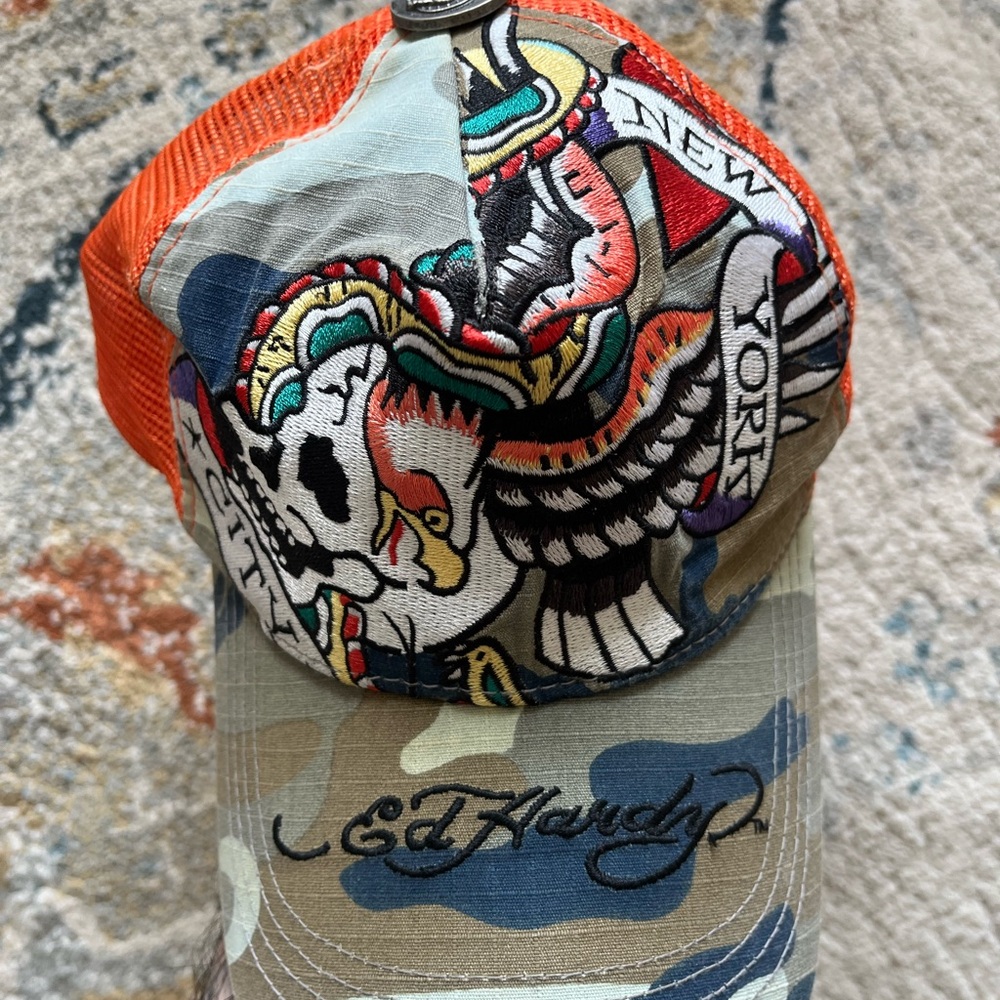 Ed Hardy Orange and Camouflage Trucker Hat